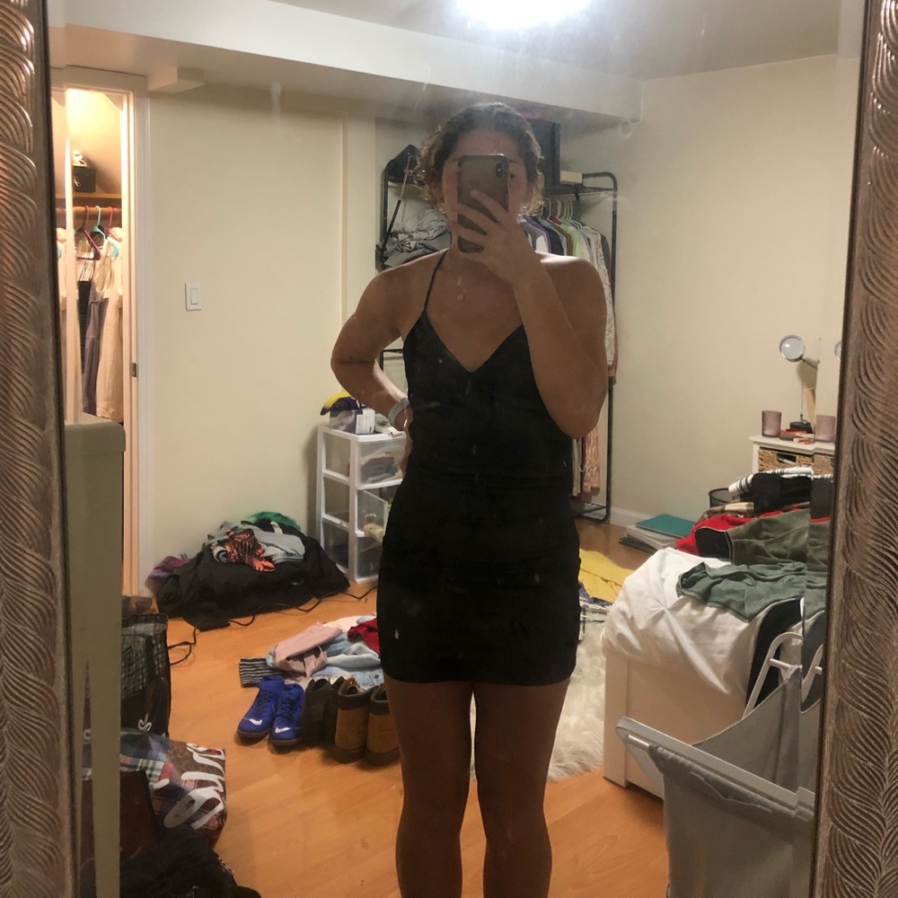 Backless Black Satin Mini Dress